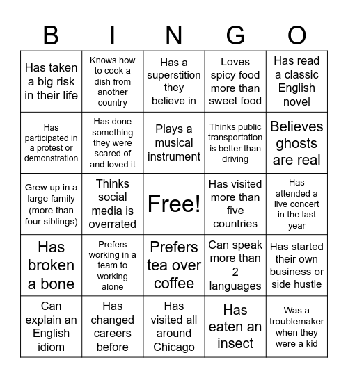 Find Someone Who... Bingo Card
