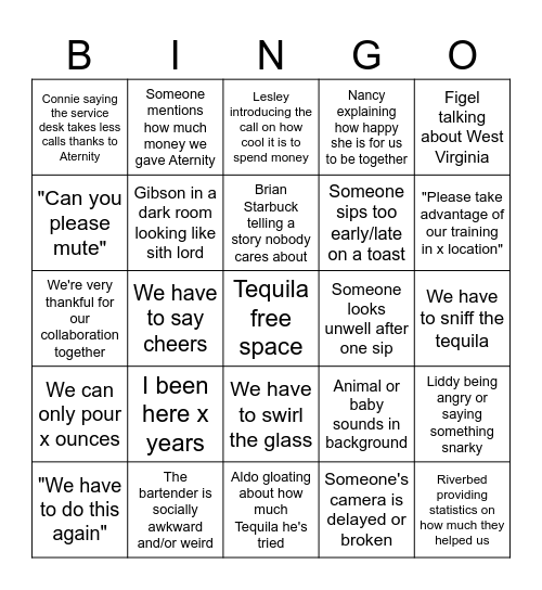 Free Tequila from Fidump Bingo Card