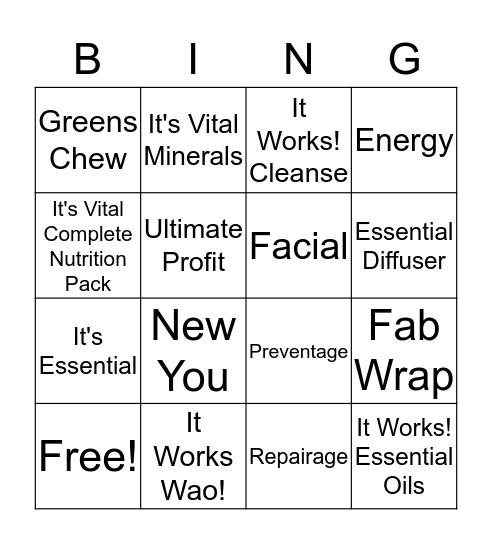It Works! Bingo Card