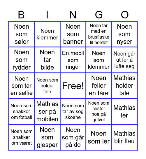 Mathias sin konfirmasjon Bingo Card