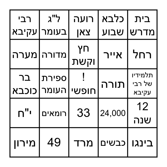 ל"ג בעומר Bingo Card