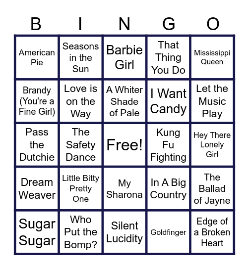 MUSIC BINGO at the Ann Arbor Eagles! One Hit Wonders #2 Bingo Card