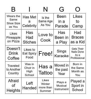Get To Know You Bingo Card