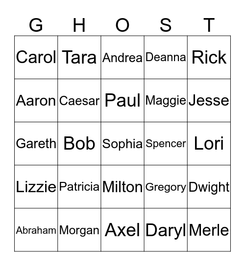 Walkig Dead "Bingo" Bingo Card