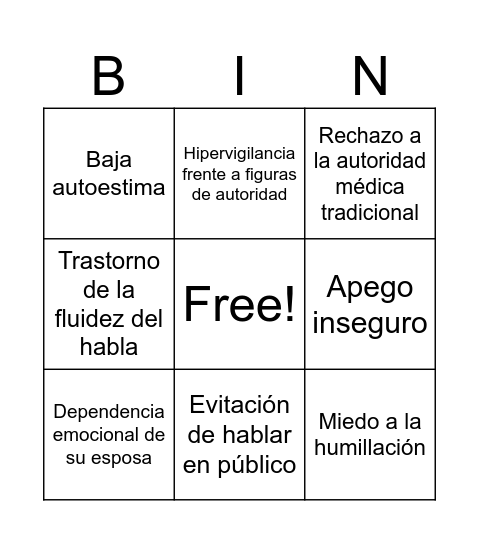 Bingo clasificatorio Bingo Card