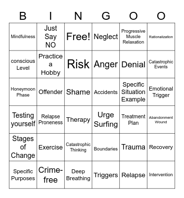 Relapse Justification Bingo Card