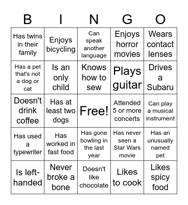 Icebreaker Bingo Card