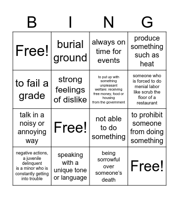 Chapter 1-6 Vocabulary Bingo Card