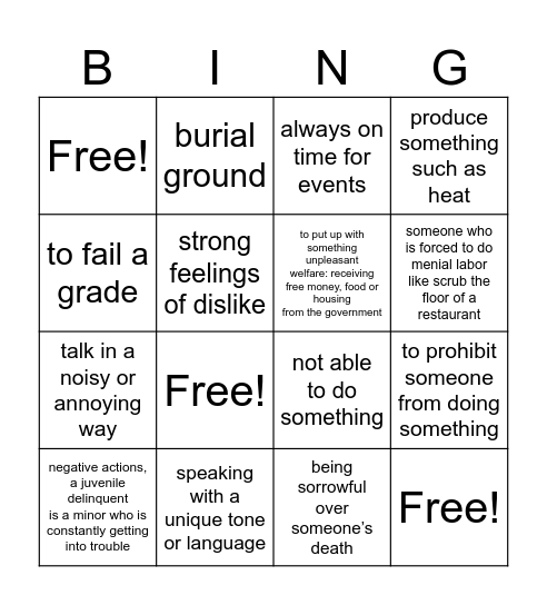 Chapter 1-6 Vocabulary Bingo Card