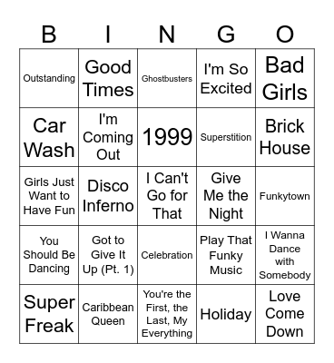 Dance Floor Time Machine Bingo Card