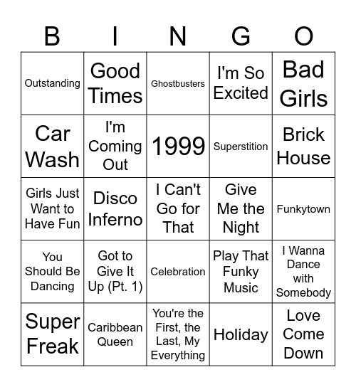 Dance Floor Time Machine Bingo Card