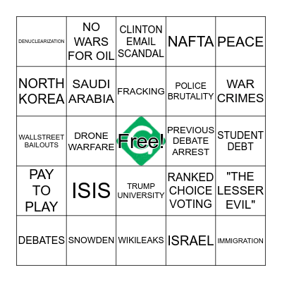 10/19/2016 Debate Bingo Card