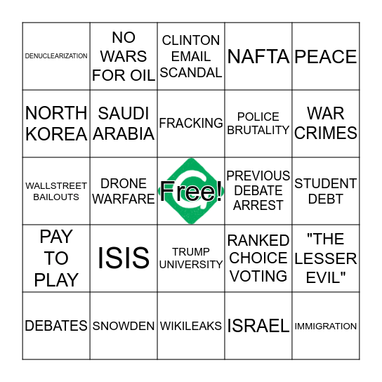 10/19/2016 Debate Bingo Card