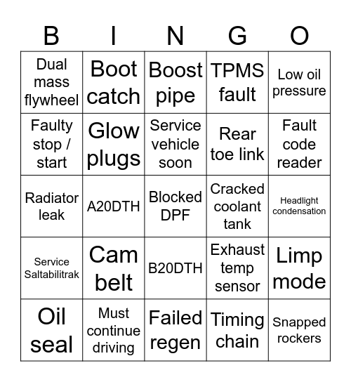 Insignia Bingo Card
