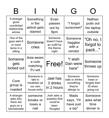 Jael's Bach Weekend Bingo Card