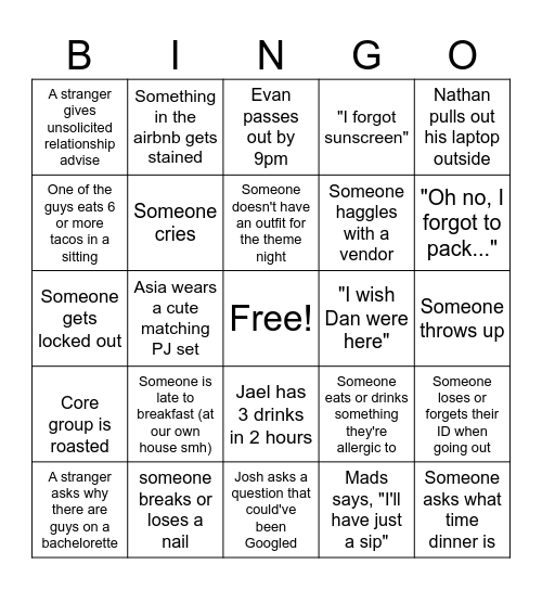 Jael's Bach Weekend Bingo Card