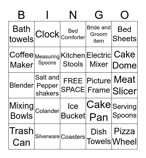 Gifts for the Couple Bingo Card