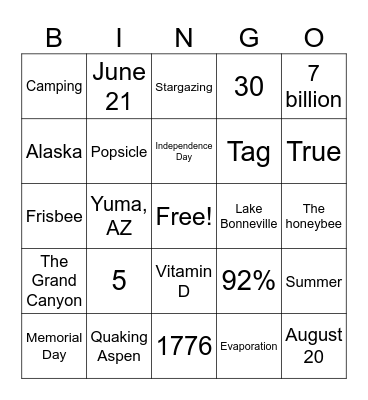Summer Bingo Card
