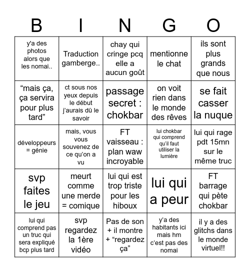 TGR no cringe Bingo Card