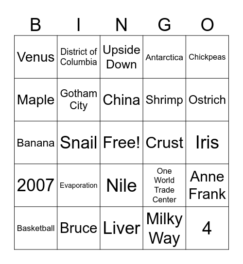 Trivia #4 Bingo Card