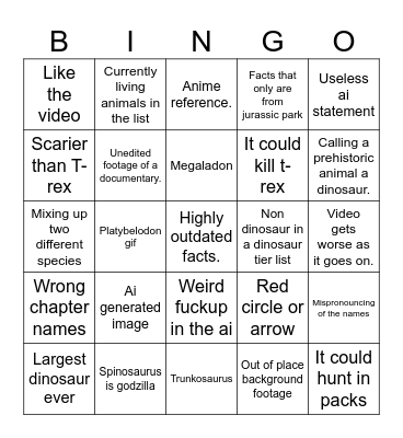 Dinosaur sludge bingo Card