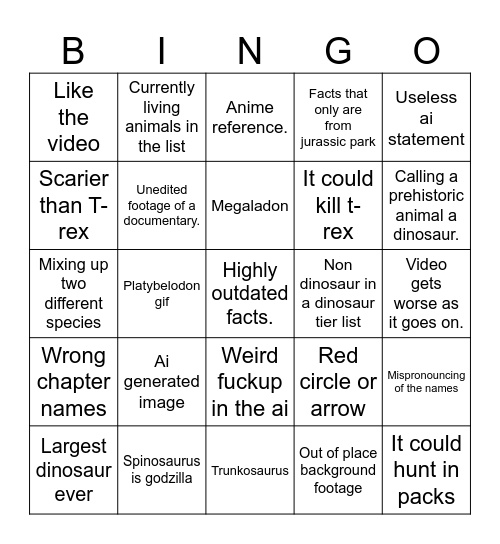 Dinosaur sludge bingo Card