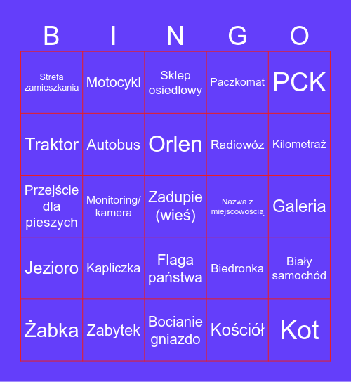 Polski geoguessr Bingo Card