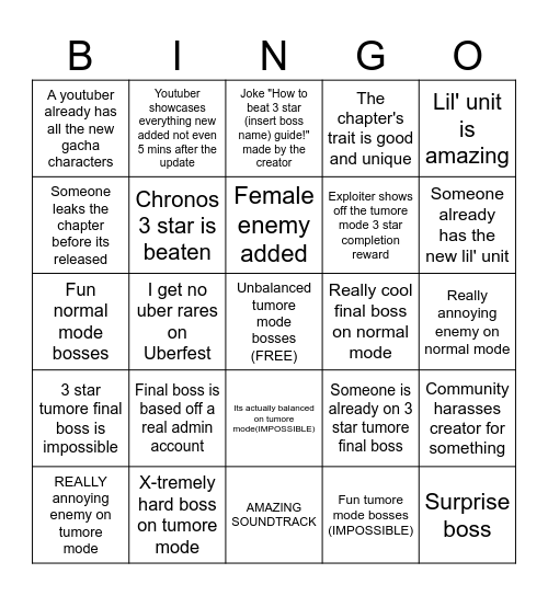 TBB new chapter bingo Card