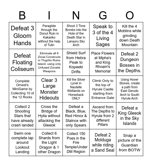 Quad TOTK Bingo Card