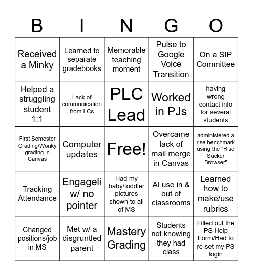 UTVA MS TAW I "Survived" the School Year! Bingo Card