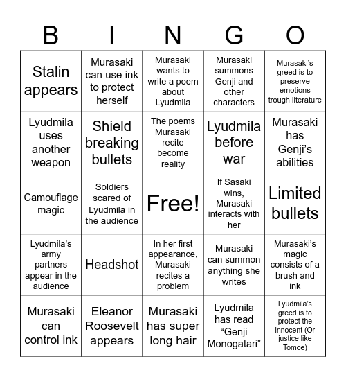 Round 12 Bingo Card