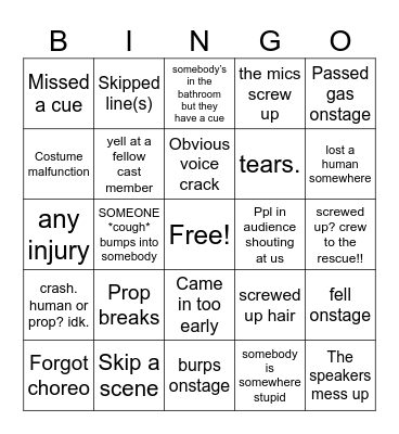 Musical Theatre Bingo Card