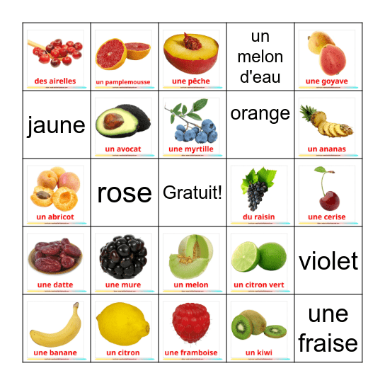 Bingo des Fruits! Bingo Card