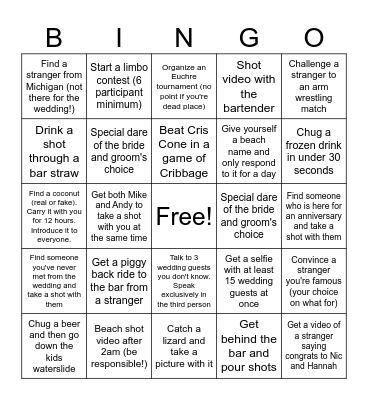 Bridal Party Bingo (witness required to cross a square off) Bingo Card