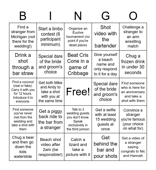 Bridal Party Bingo (witness required to cross a square off) Bingo Card