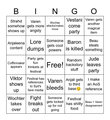 Anji's bingo board Bingo Card