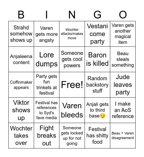 Anji's bingo board Bingo Card