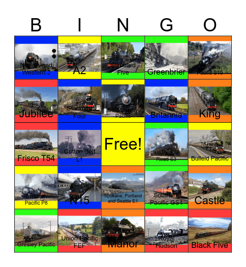 Steam Passenger Engines-Past to the Present Bingo Card