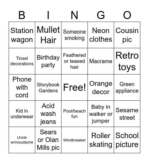 Throwback Bingo Card