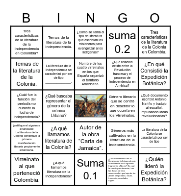 Literatura de la Colonia y la Independencia en Colombia Bingo Card