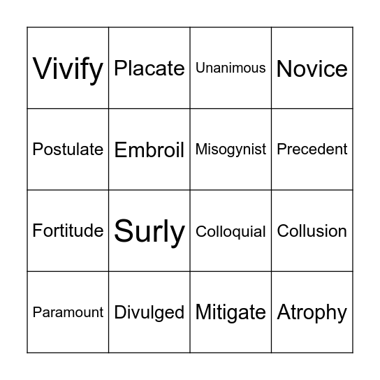 May Vocab Bingo Card
