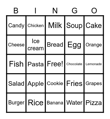 Yummy  Bingo Card