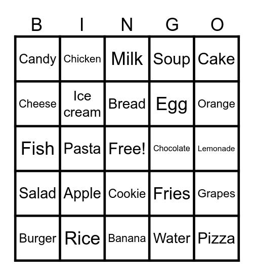 Yummy  Bingo Card