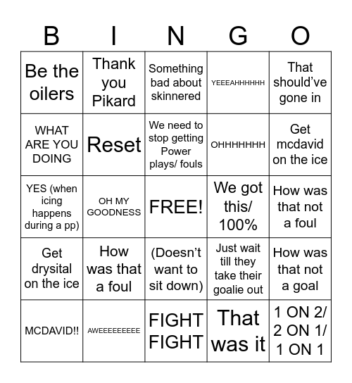 hockey Bingo Card