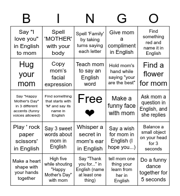 Mother’s Day！ Bingo Card
