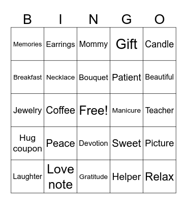 Map Mother’s Day Bingo Card
