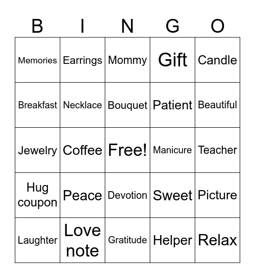 Map Mother’s Day Bingo Card