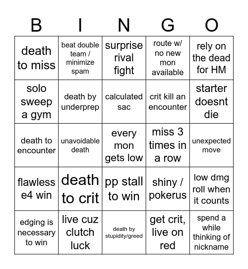 nuzlocke Bingo Card