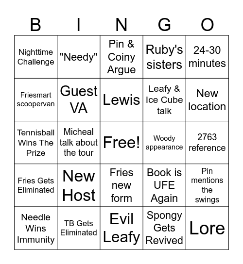 BFDIA 19 BINGO Card