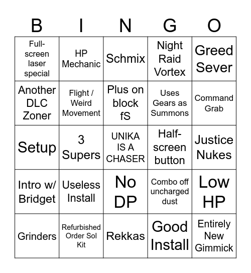 Unika Bingo Card
